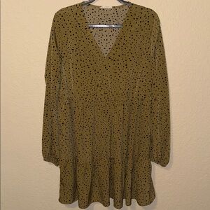 Easel Olive Long Sleeve Dress with Black Dots size large